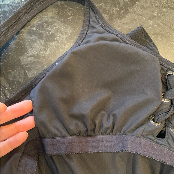 J Crew pique lace-up one piece swimsuit, true black - Picture 3 of 7